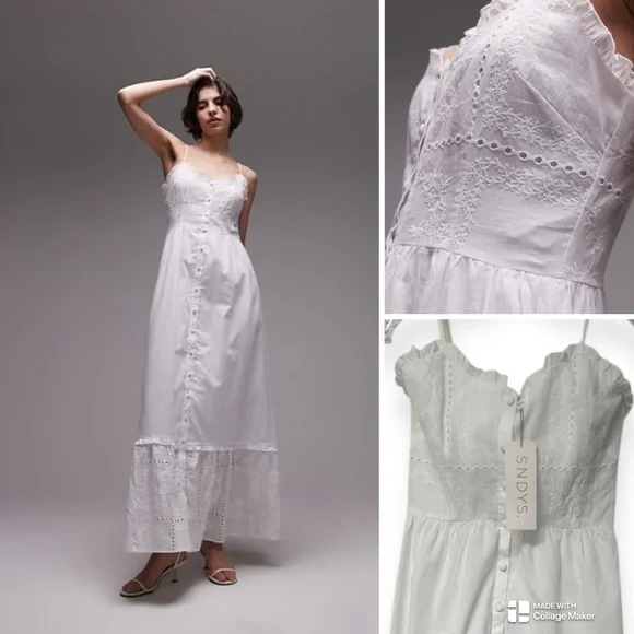 Revolve SNDYS NWT Broderie embroidered cami button maxi dress - Picture 1 of 9